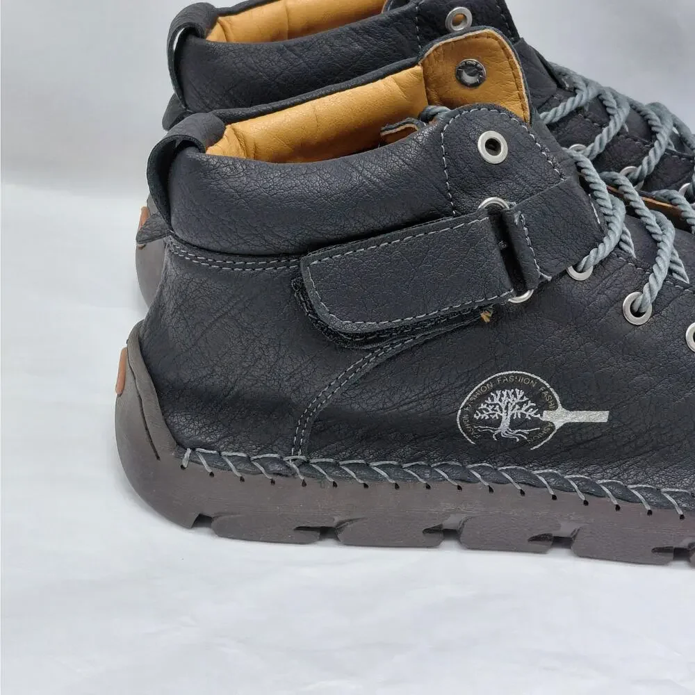 Gracosy Men’s Black Faux Leather Work Boots Fleece Lined Shoes Size 47(US 12)